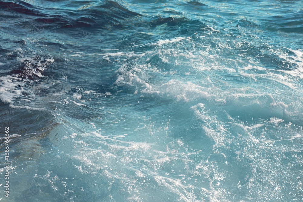 Poster realistic texture of sea water with vibrant hues and intricate wave patterns captured in a coastal e