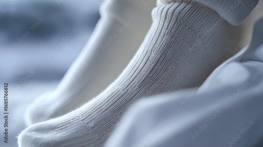 Poster closeup medium shot of cotton selfwarming socks featuring subtle heating technology focused sock wit
