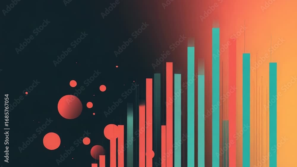 Poster abstract background showing growing bars and floating spheres