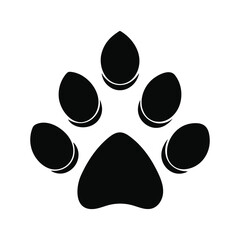 "Animal Paw Print Icon – Black Silhouette Vector Illustration Featuring Central Pad and Four Toe Pads – Representing Wildlife, Pets, Tracking, and Nature – Ideal for UI/UX, Educational Materials, Bran