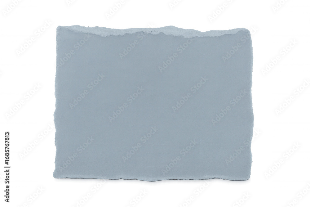 Poster torn light blue paper fragment with rough edges, transparent background, providing textural design e