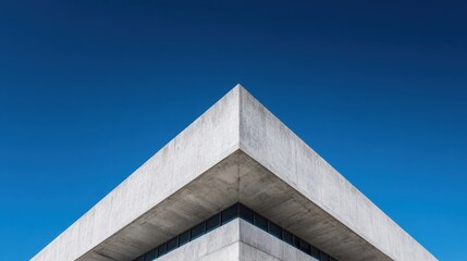 Modern architectural design showcases sharp lines against a clear blue sky in urban setting