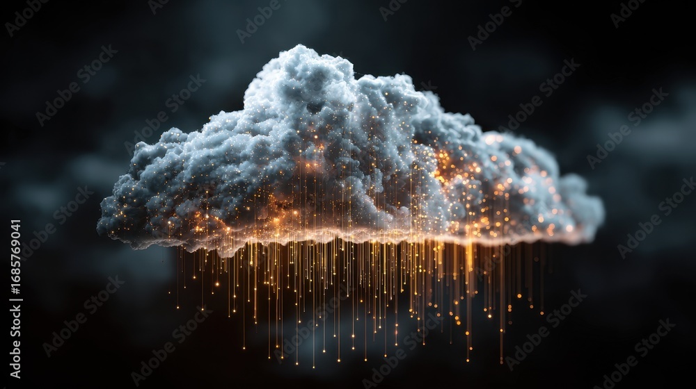 Poster dramatic cloud with glowing light effects creating a stunning visual display in a dark atmosphere