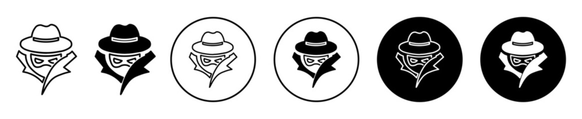 Spy agent icon set. Spy agent vector symbol in black filled and outlined style.