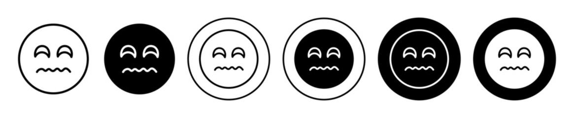 Scared expression face icon set. Scared expression face vector symbol in black filled and outlined style.