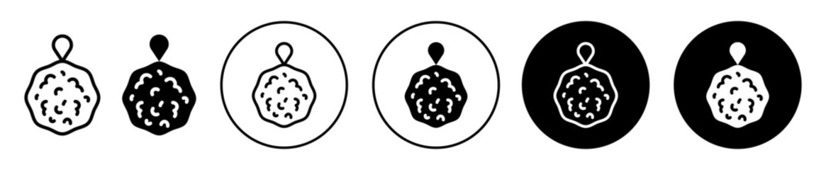 Shower sponge ball icon set. Shower sponge ball vector symbol in black filled and outlined style.