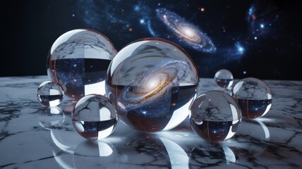 Galaxy in glass spheres cosmic background abstract space art wallpaper desktop background hd art