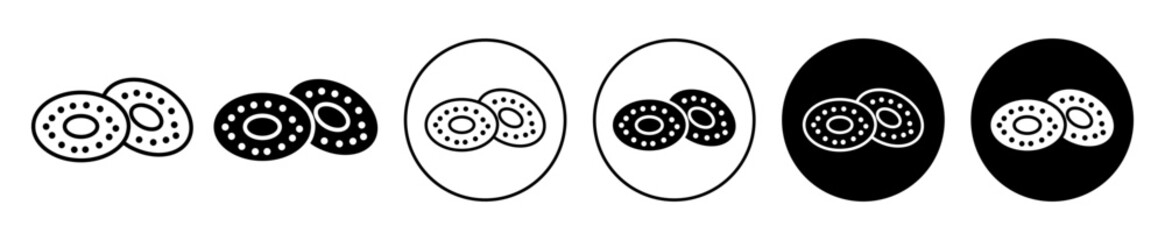 Bagel bread icon set with bakery food symbol in outline and filled styles.