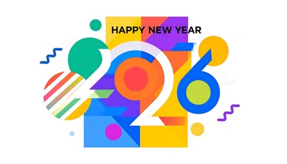 Colorful Abstract New Year 2026 Celebration Greeting with Geometric Patterns. AI Generative Illustration