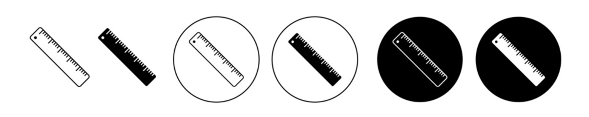 Ruler icon set in black filled and outlined style. suitable for UI designs