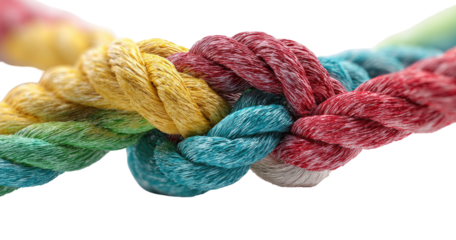 Close-up of colorful ropes knotted together