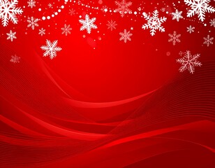 Festive red background with white snowflakes and wavy lines