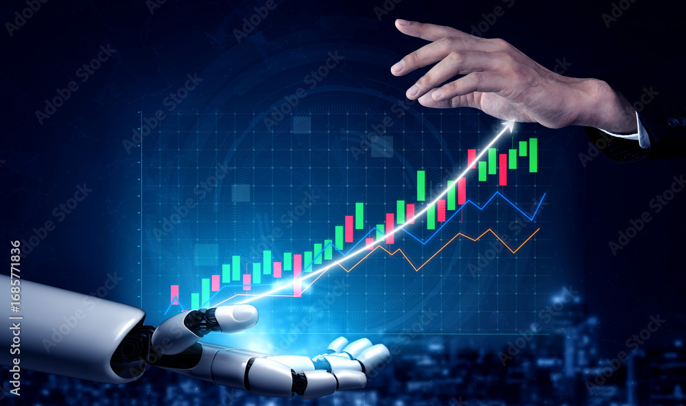 Poster a futuristic representation of collaboration between artificial intelligence and human expertise in 