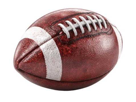 Close-up of a football, showing leather texture and stitching