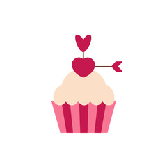 Pink Cupcake with Heart Icon for Valentine&rsquo;s Day, Romance, and Sweet Dessert Design