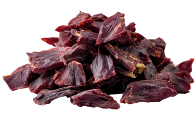 Pile of dark-red, diced jerky