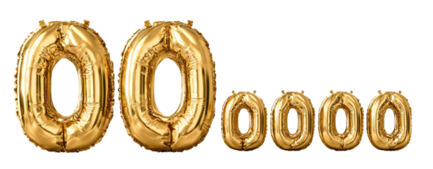 Large gold foil balloons forming the number 100,000