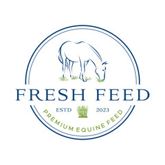 Fresh Feed Logo Premium Equine Nutrition with Grazing Horse Illustration
