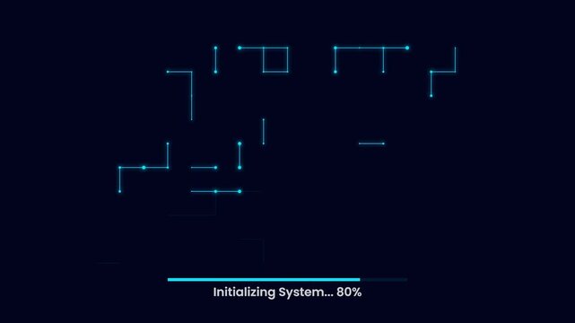 Digital circuit board loading animation symbolizing electronics  computing  network connections  and futuristic tech visuals.