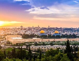 Obraz premium Panoramic sunset view of Jerusalem's Old City (1)
