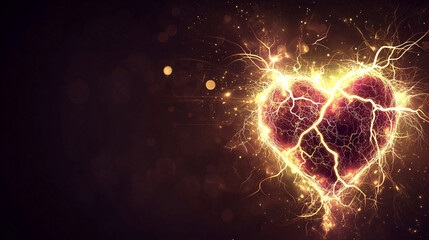Abstract image of heart with glowing energy and vibrant colors, symbolizing love and passion, radiating intense emotions