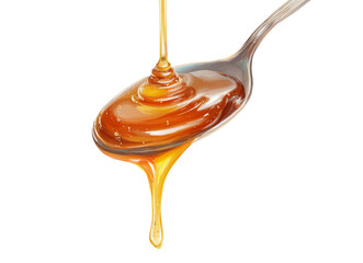 honey dripping from a spoon, isolated on a transparent background in PNG format.