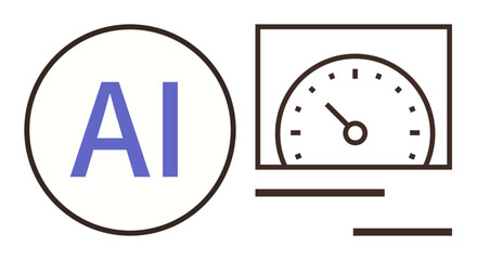 Bold AI text alongside a speedometer in a rectangular frame signifies technology, performance metrics, or automation tracking. Ideal for innovation, efficiency, future tech, analytics, performance