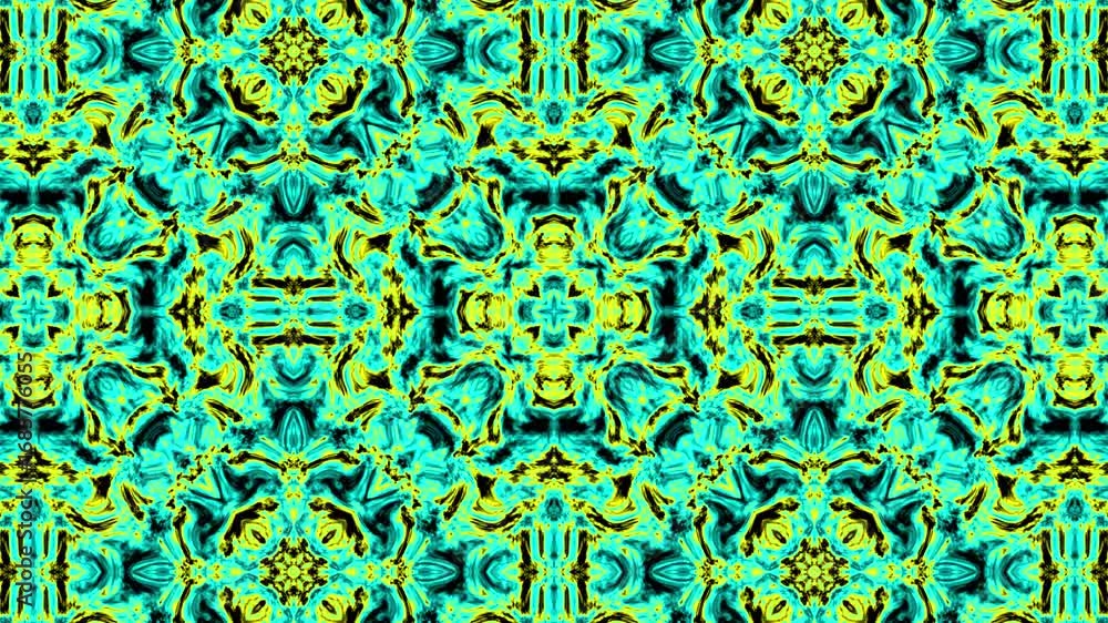 Poster vibrant kaleidoscope pattern abstract motion graphics background.