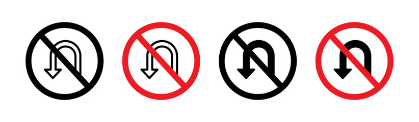 No u turn road sign set. vector illustration