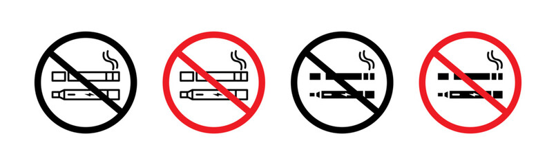 No smoking including electronic cigarettes sign set. vector illustration