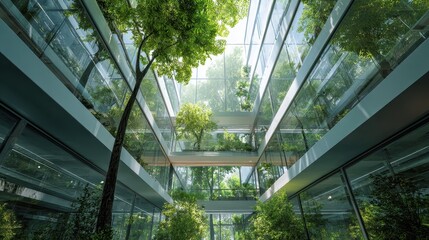 Green oasis in modern architecture showcasing tall trees and natural light in a spacious atrium setting