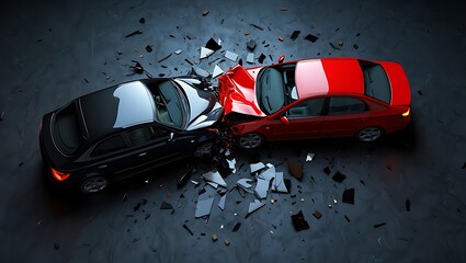 Naklejka premium Severe vehicle collision between two cars causing extensive damage