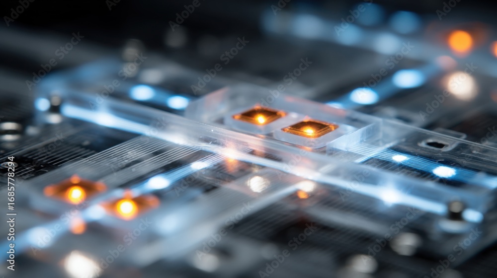 Poster an image highlighting the precision placement of microvalves on a silicon substrate essential for co