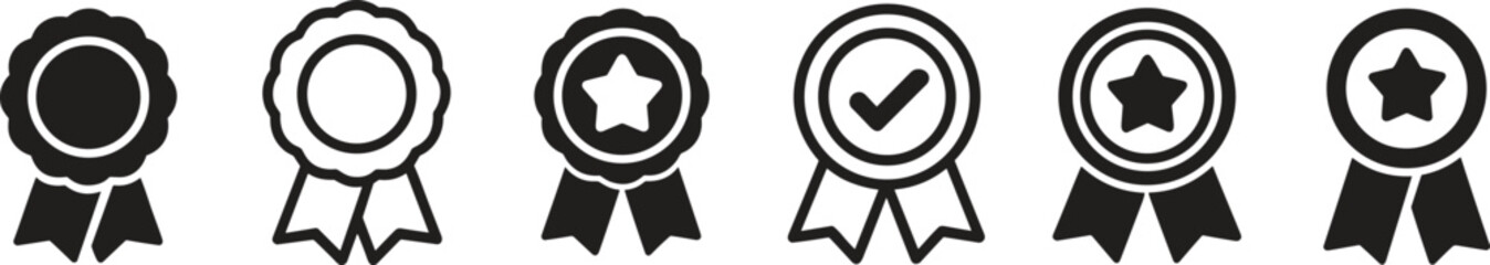 Award ribbon icons, certificate badge, star medal, achievement award, quality guarantee, excellence recognition, winner symbol, honor, success, certification