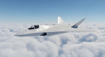 Obraz premium White Stealth Fighter Jet Flying Above Clouds Under a Blue Sky aircraft airplane