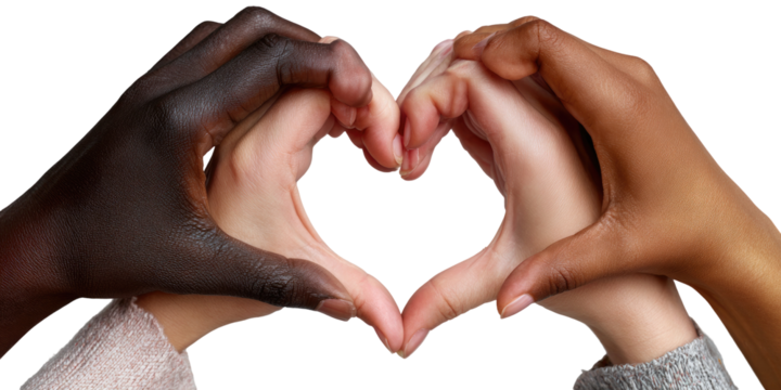 Two hands forming a heart shape, diverse skin tones - Powered by Adobe