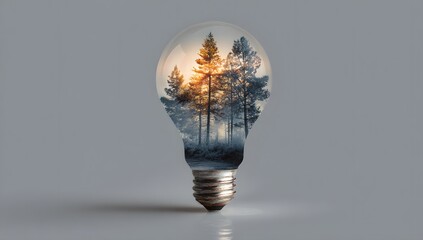 Eco friendly light bulb concept with forest inside for renewable energy idea
