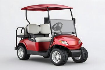 Red Golf Cart with Canopy and Four Seats on White Background