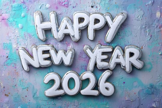 happy new year 2026 text evokes colorful painted texture background and festive party celebration. - Powered by Adobe