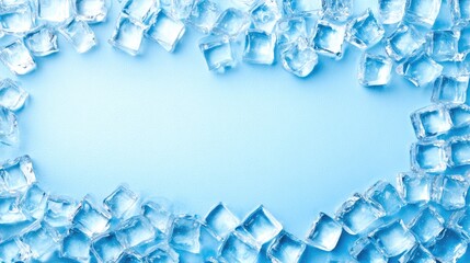 Ice Cubes Frame on Blue Background