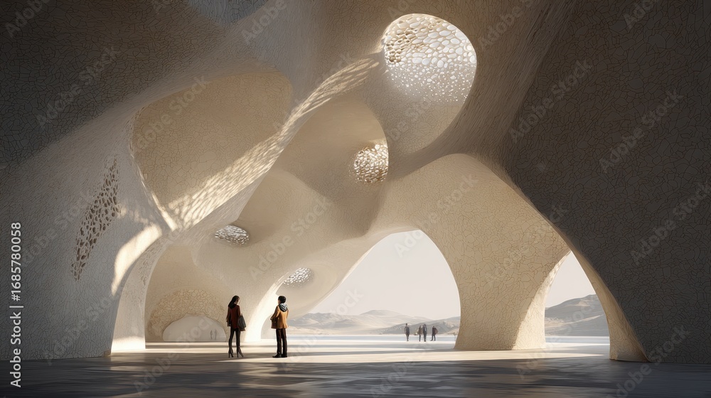 Poster exploring a modern architectural space with unique design elements and natural light