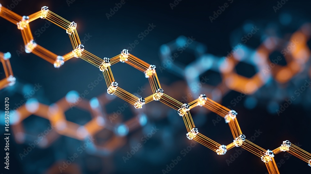 Poster abstract molecular chain: conceptual rendering of interconnected nodes forming a chain-like structur