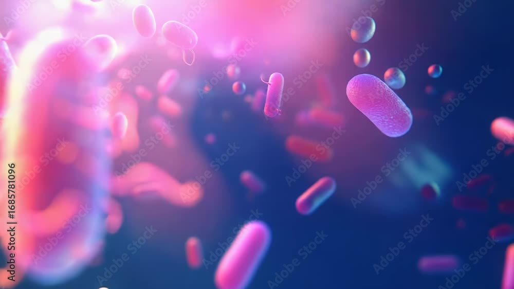 Poster microscopic view of bacteria multiplying in a colorful environment