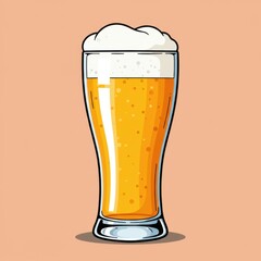 Glass of frothy beer on a peach background  