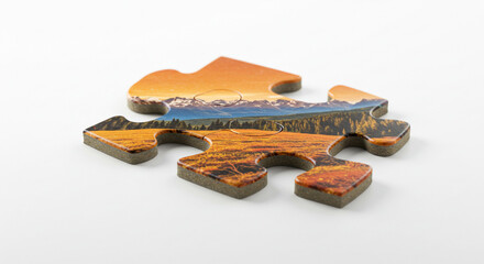 Stunning landscape puzzle piece evokes nature's beauty, adventure, and exploration