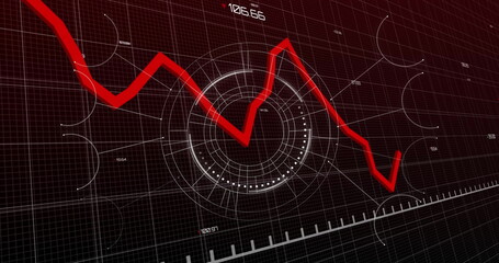 Displaying red line graph traversing black grid on data screen with HUD rings and numeric labels