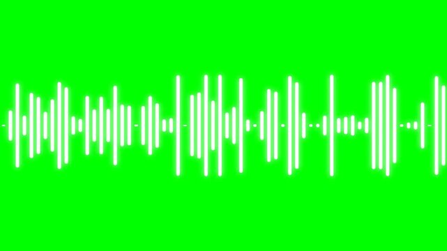 White digital audio equalizer spectrum animation with rising waves on a green screen background for music and media visuals.