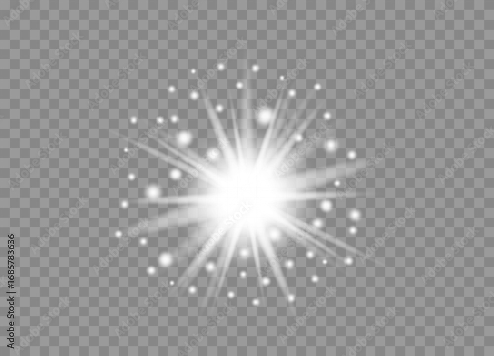 Poster bright sparkle effect with glowing particles and transparent background.