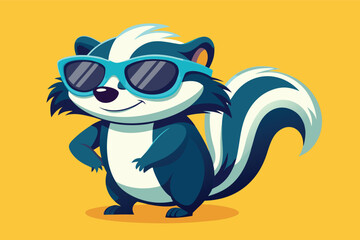 Cool skunk character wearing sunglasses poses against a bright yellow background