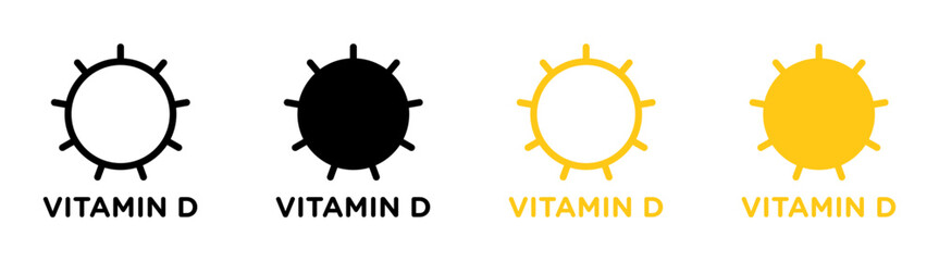 Vitamin d icons set in black and blue colors on white background